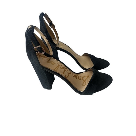 Sam Edelman Sandals Women's Size 10 Black Suede Chunky Heel Ankle Strap Shoes - Picture 5 of 8